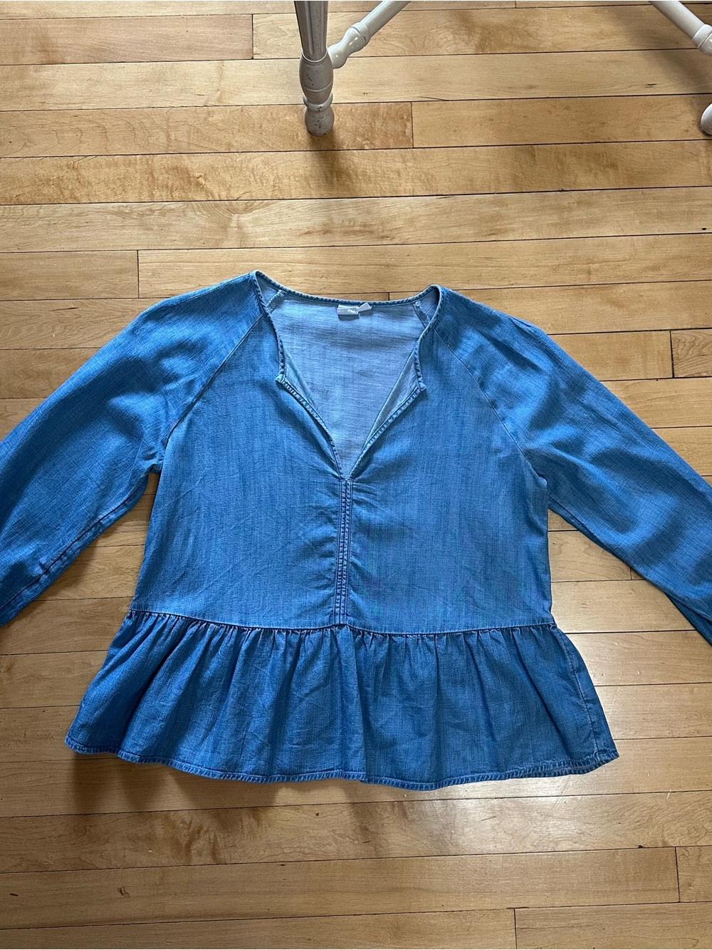 Denim Peplum V‑Neck Top